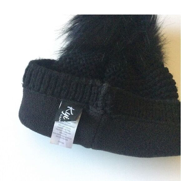 NWT KYI KYI WOMENS WOOL BLEND KNIT BEANIE WITH FAUX FUR POM BLACK main image 5